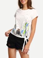 Shein Cut Out Print Knotted T-shirt