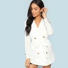Shein Button Detail Notched Collar Coat