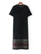 Shein Geometric Embroidery Velvet Dress