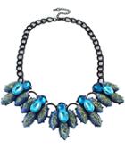 Shein Blue Gemstone Tassel Chain Necklace