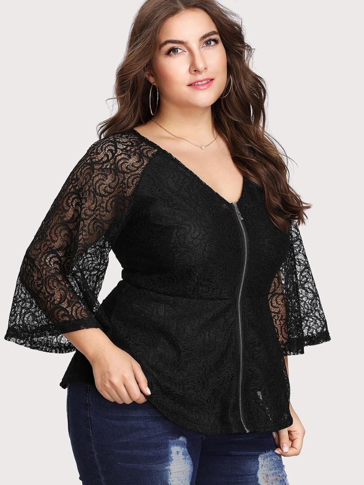 Shein Zip Up Lace Blouse