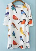 Rosewe Cute Round Neck Half Sleeve Animals Print Women Dress