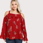 Shein Plus Cold Shoulder Floral Print Flowy Top