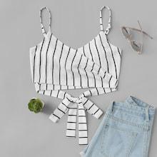 Shein Knot Back Striped Crop Cami Top
