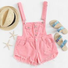 Shein Ripped Raw Hem Denim Overalls