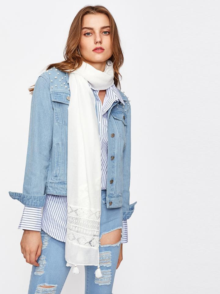 Shein Crochet Detail Tassel Trim Scarf