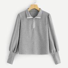 Shein Quarter Zip Leg-of-mutton Sleeve Sweatshirt