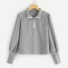 Shein Quarter Zip Leg-of-mutton Sleeve Sweatshirt