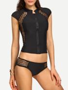 Shein Zip Front Laser-cut Sport Swimwear