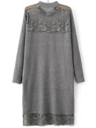 Shein Grey Band Collar Lace Long Sweater