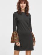 Shein Black Tribal Print Bell Cuff Dress