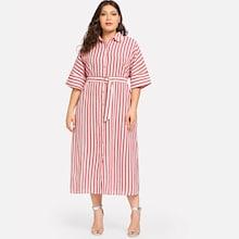 Shein Plus Batwing Sleeve Pinstripe Shirt Dress