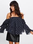 Shein Polka Dot Print Layered Flounce Bardot Top