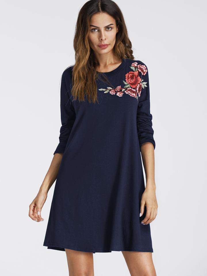 Shein Embroidered Applique Drop Shoulder Tee Dress