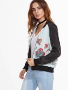 Shein Contrast Embroidered Organza Bomber Jacket