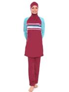 Shein Striped Contrast Sleeve Hooded Full Coverage Swimwear