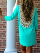 Shein Green Lace Crochet Appliques Shift Dress