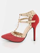 Shein Wild Diva Lounge Adora-64c Jewel Stud Pumps Red