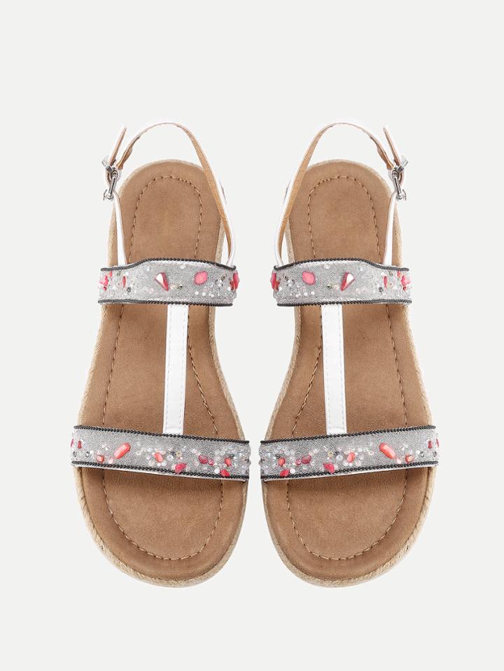 Shein Stone Detail Strappy Flat Sandals