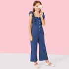 Shein Girls Button Half Placket Jumpsuit With Ruffle Strap