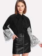 Shein Lace Contrast Sleeve Blouse