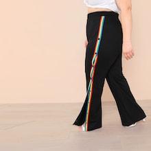 Shein Plus Striped Tape Button Side Wide Leg Pants
