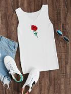 Shein Rose Embroidered Knit Tank Top