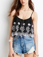 Shein Black Spaghetti Strap Embroidered Flounce Cami Top