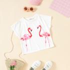 Shein Girls Double Flamingos Print Tee
