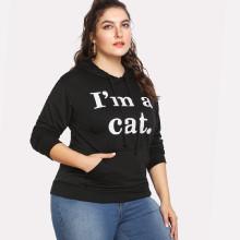 Shein Plus Letter Print Kangaroo Pocket Hoodie