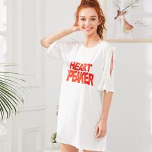 Shein Letter Print Split Sleeve Night Dress
