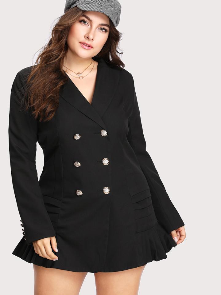 Shein V Neckline Double Breasted Ruffle Hem Blazer Dress