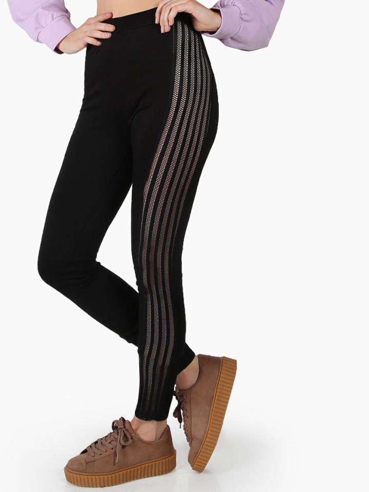 Shein Black Striped Fishnet Side Skinny Pants