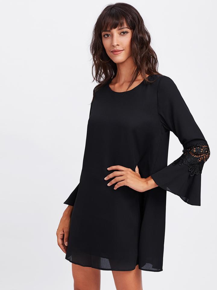 Shein Crochet Insert Fluted Sleeve Dress