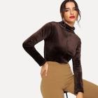 Shein Velvet Stand Collar T-shirt