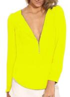 Rosewe Catching Long Sleeve Solid Yellow T Shirt For Woman