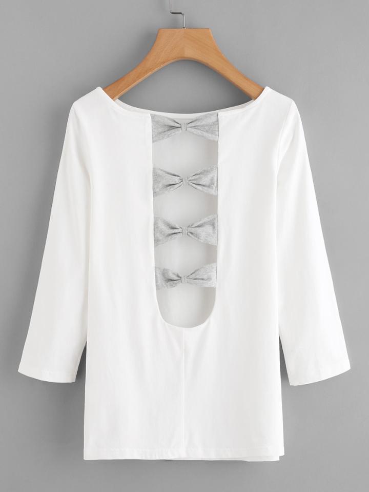 Shein Bow Embellished U Back Tee