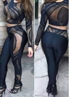 Rosewe Two Pieces Black Lace Patchwork Sheath Jumpsuit Set