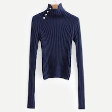 Shein Button Detail Rib Knit Trim Jumper