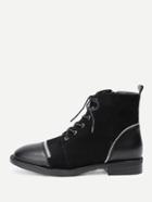 Shein Side Zipper Lace Up Flat Ankle Boots