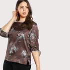 Shein Plus Contrast Binding Split Sleeve Floral Top