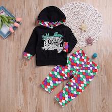 Shein Toddler Girls Letter Print Hoodie With Geometric Pattern Pants