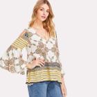 Shein Cold Shoulder Ornate Print Top