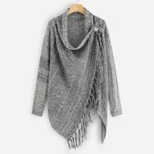 Shein Single Button Fringe Poncho Sweater