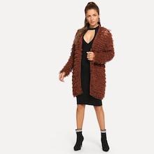 Shein Open Front Popcorn Knit Cardigan