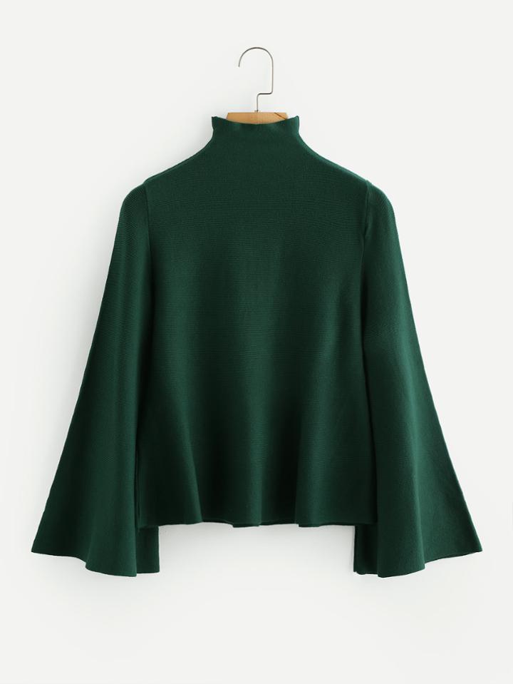 Shein Mock Neck Flare Sleeve Jersey Jumper
