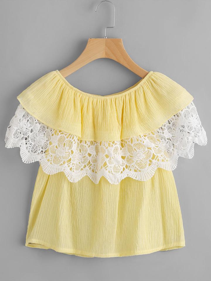 Shein Boat Neckline Crochet Lace Layered Crop Top