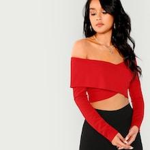 Shein Zipper Back Off Shoulder Crop Top