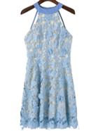 Shein Blue Open Back Crochet Lace Overlay Dress