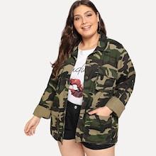 Shein Plus Pocket Patched Camo Print Jacket
